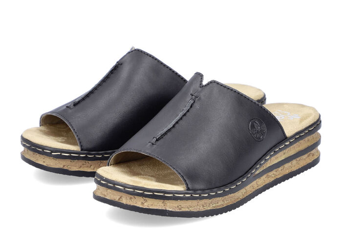 Rieker, klassische Damen-Pantoletten, aus Synthetik SCHWARZ